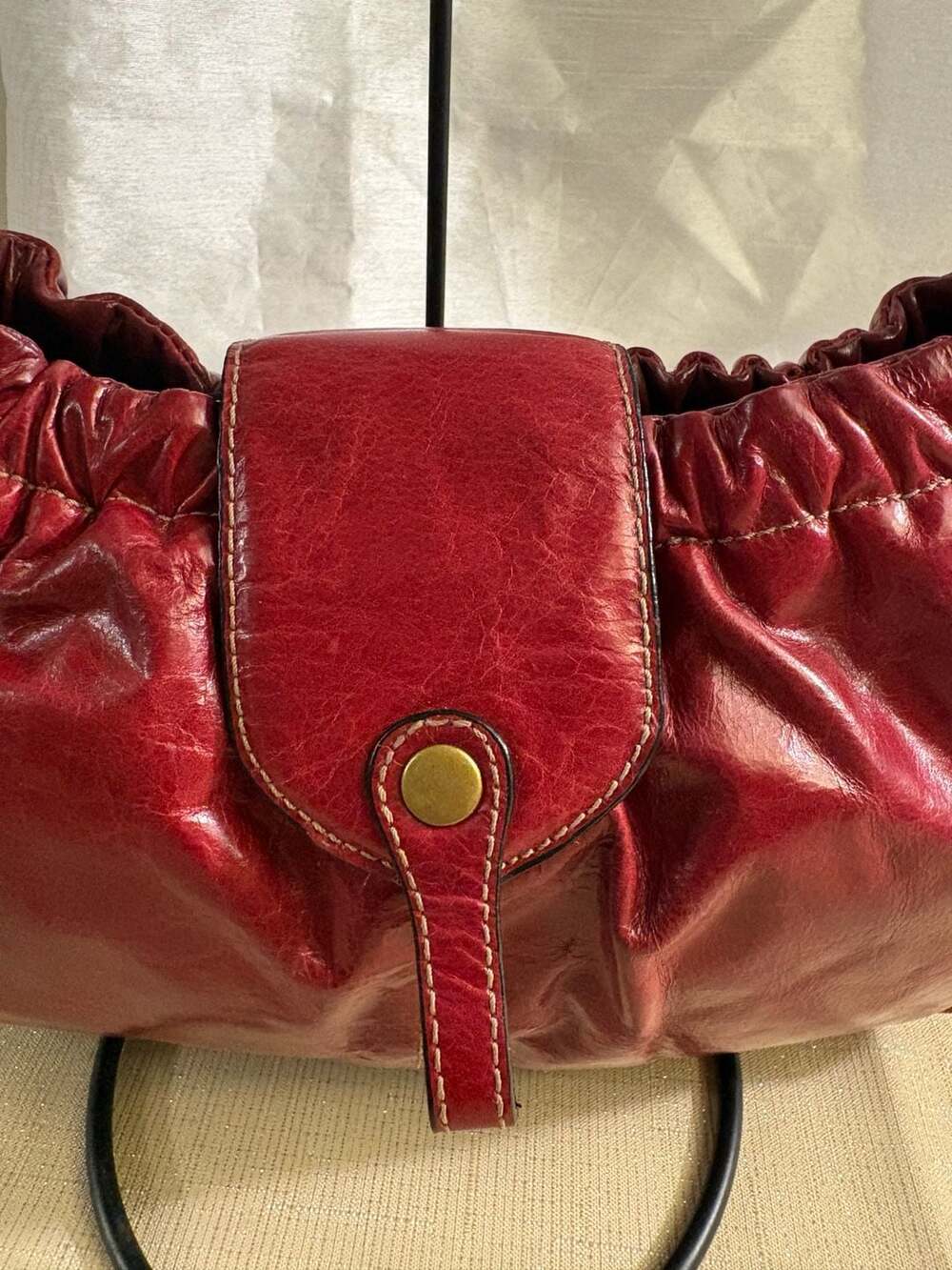 Red Ruched Shoulder Bag - Picture 2 of 8